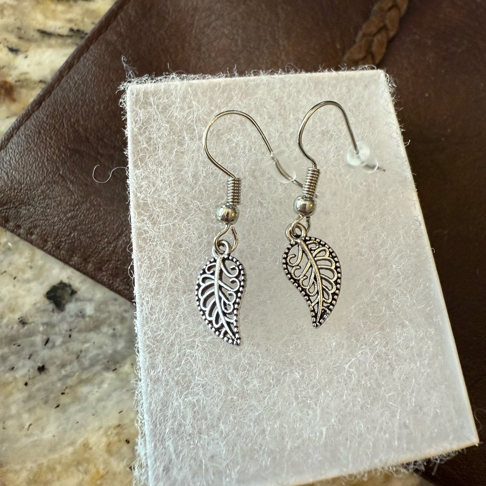 Handmade Silver Leaf Dangle Earrings